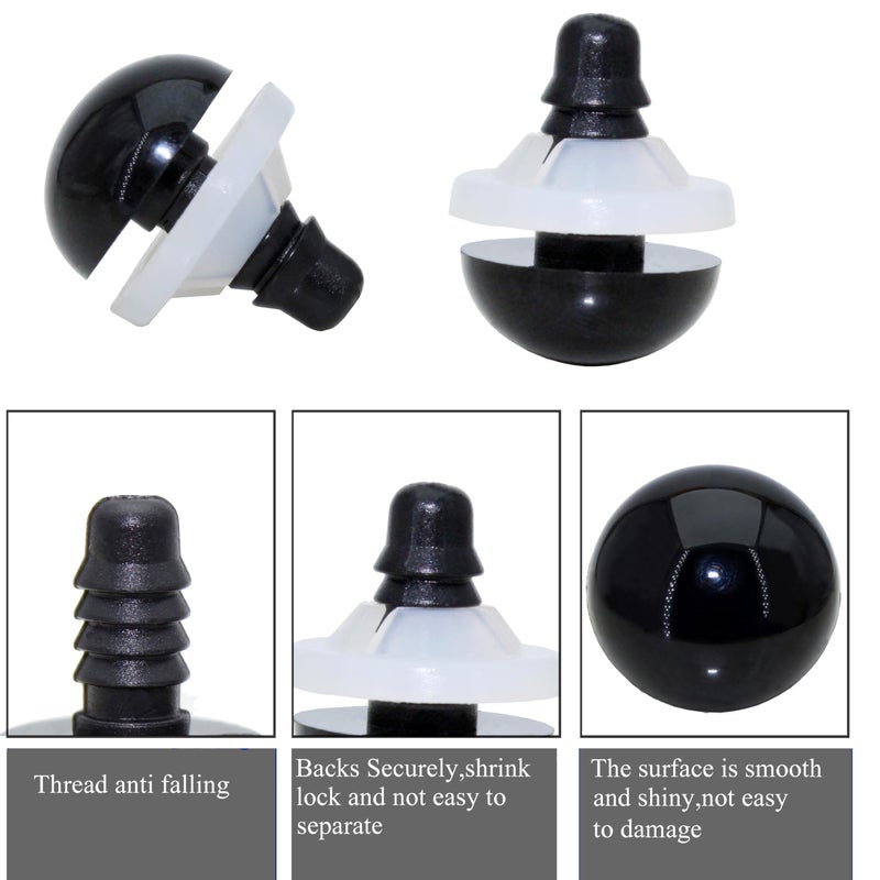 ARTCXC 50Pcs 18mm/0.71inch Black Solid Plastic Safety Eyes Craft Eyes with Washers for Doll, Puppet, Plush Animal DIY Making - Image 2
